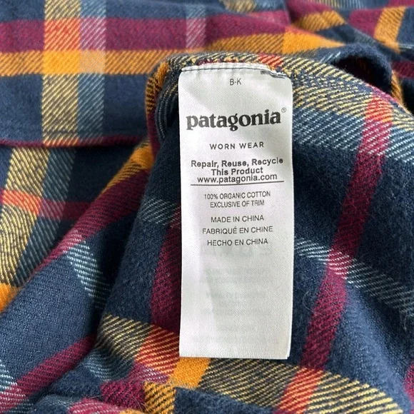 Patagonia Fjord worn wear organic cotton navy mustard burgundy flannel shirt - Picture 15 of 16